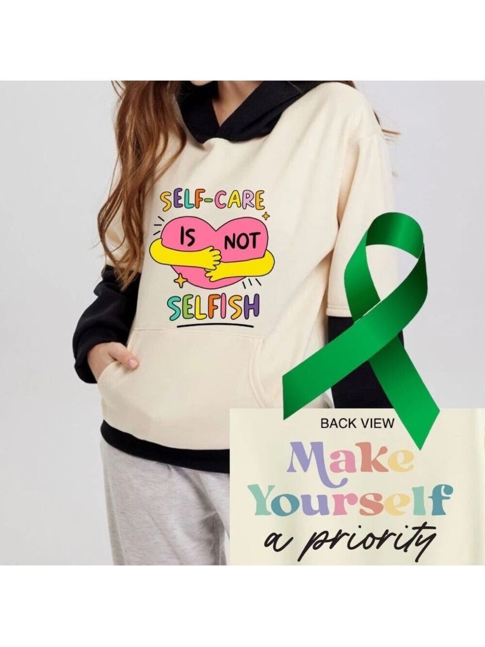 Self Care Mental Health graphic oversized pullover hoodie sweatshirt size large
